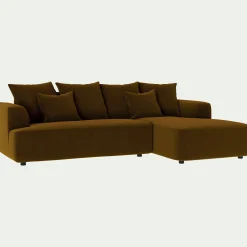 Canapé petit angle droit fixe en tissu velours - bronze