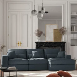 Canapé petit angle droit fixe en tissu bouclette - bleu