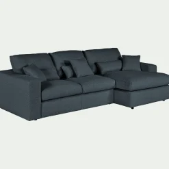 Canapé petit angle droit fixe en tissu bouclette - bleu