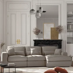 Canapé petit angle droit fixe en tissu bouclette - gris clair