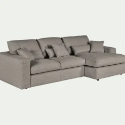 Canapé petit angle droit fixe en tissu bouclette - gris clair