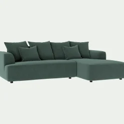 Canapé petit angle droit fixe en tissu velours - vert sauge