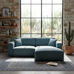 Canapé petit angle droit fixe en tissu genesis - bleu