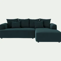 Canapé petit angle droit fixe en tissu velours - bleu foncé