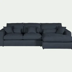 Canapé petit angle droit fixe en tissu chenille benjo - bleu marine