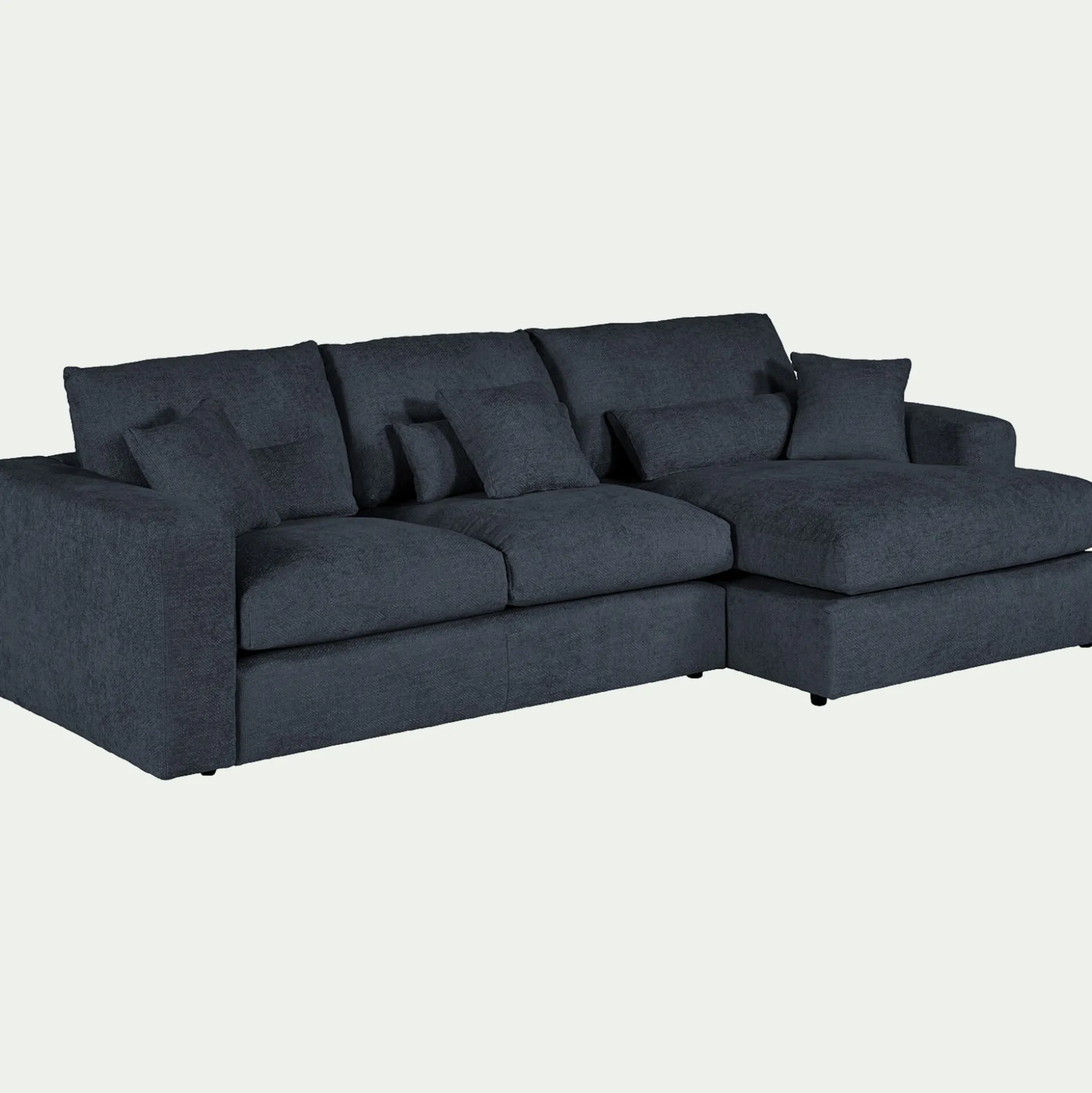 Canapé petit angle droit fixe en tissu chenille benjo - bleu marine