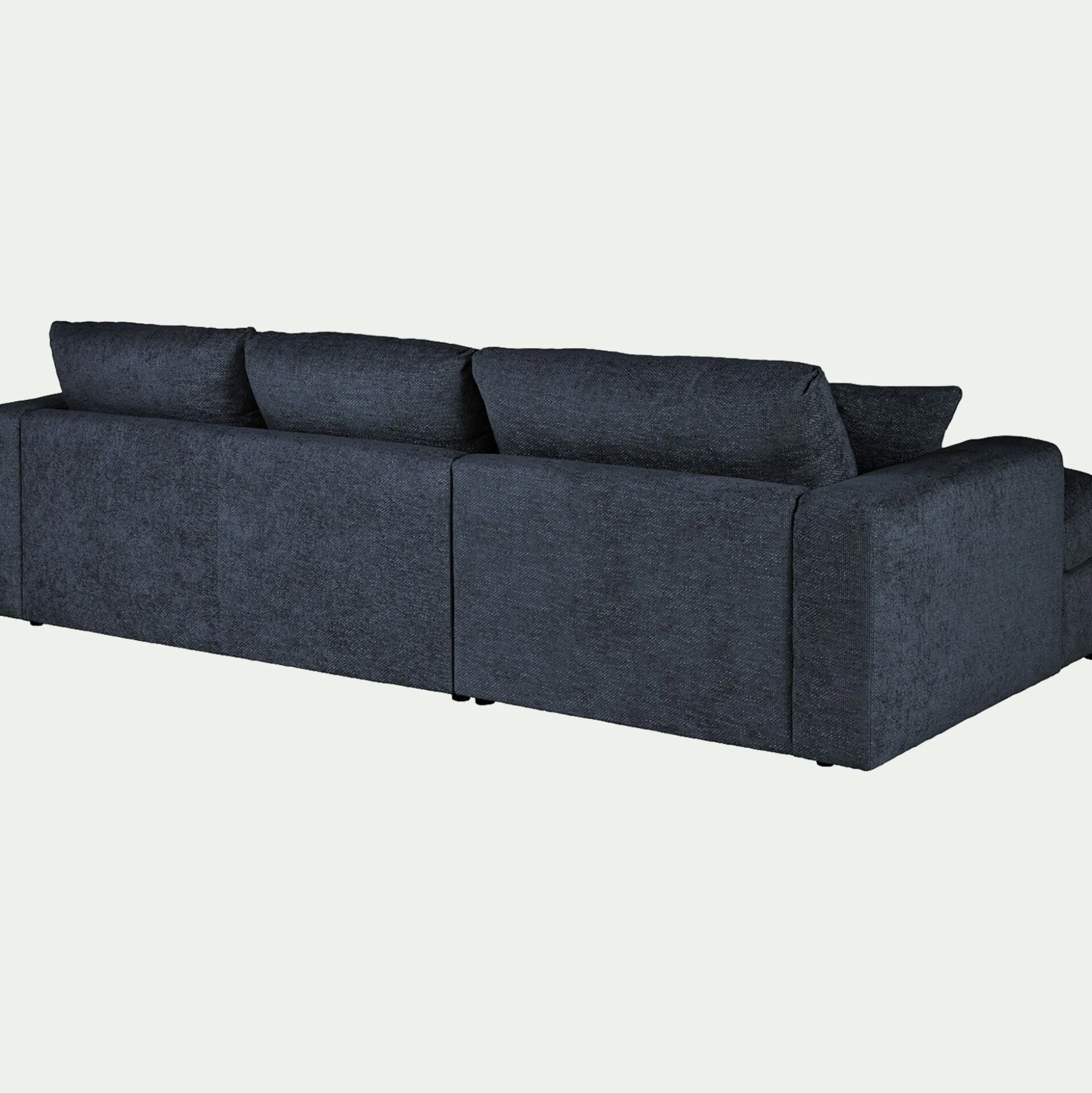 Canapé petit angle droit fixe en tissu chenille benjo - bleu marine