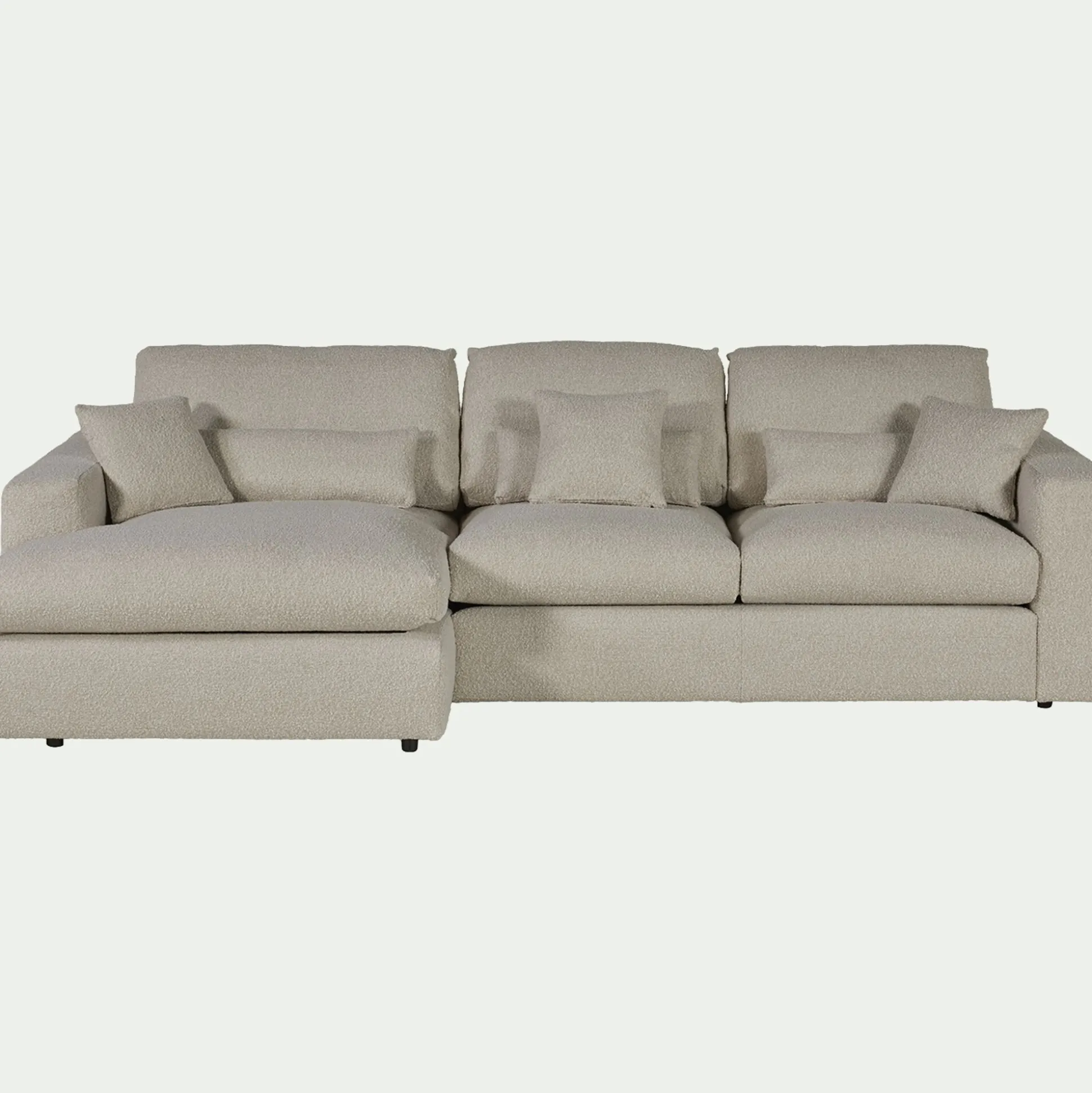 Canapé petit angle gauche fixe en tissu bouclette - blanc écru