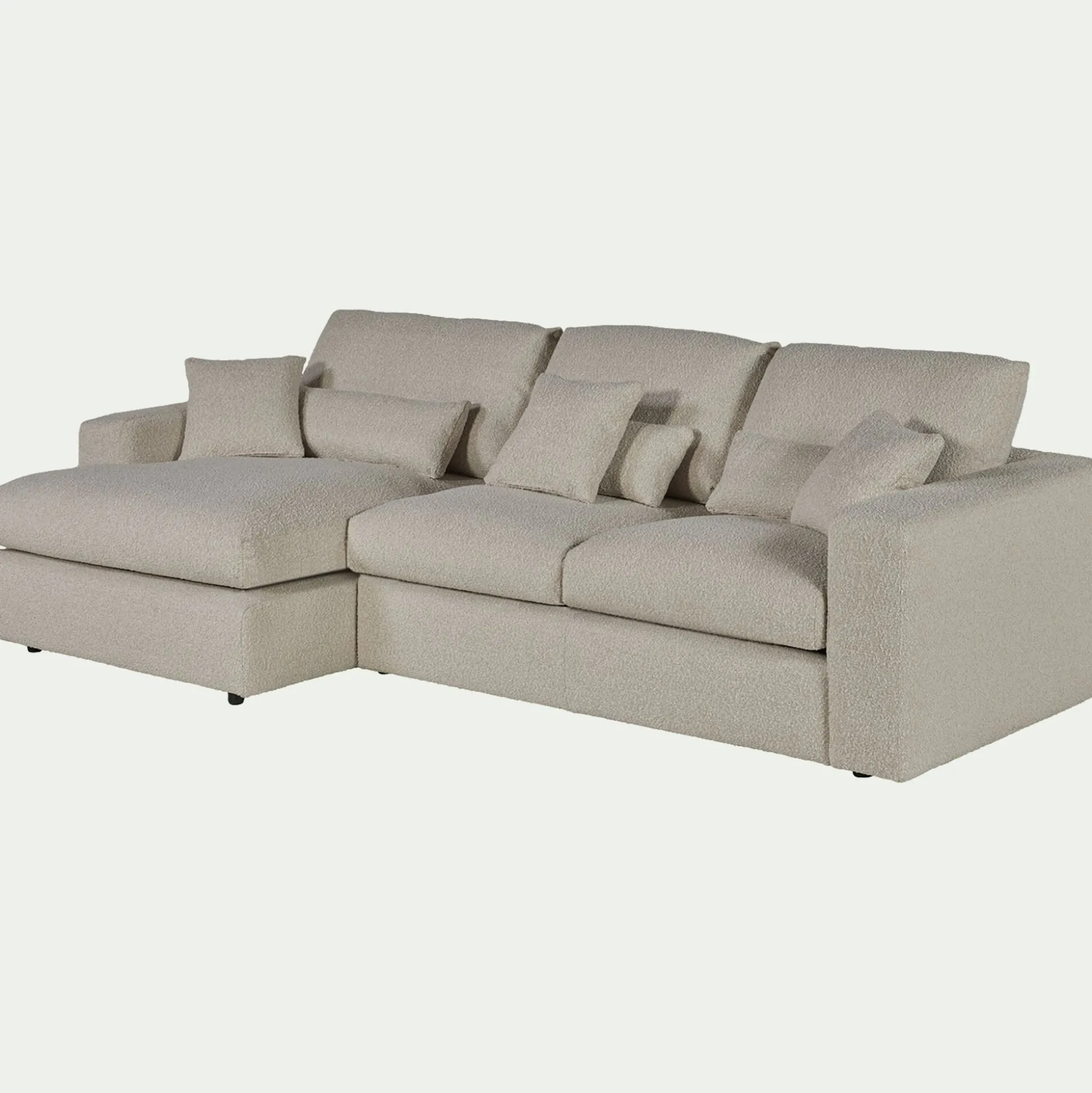 Canapé petit angle gauche fixe en tissu bouclette - blanc écru