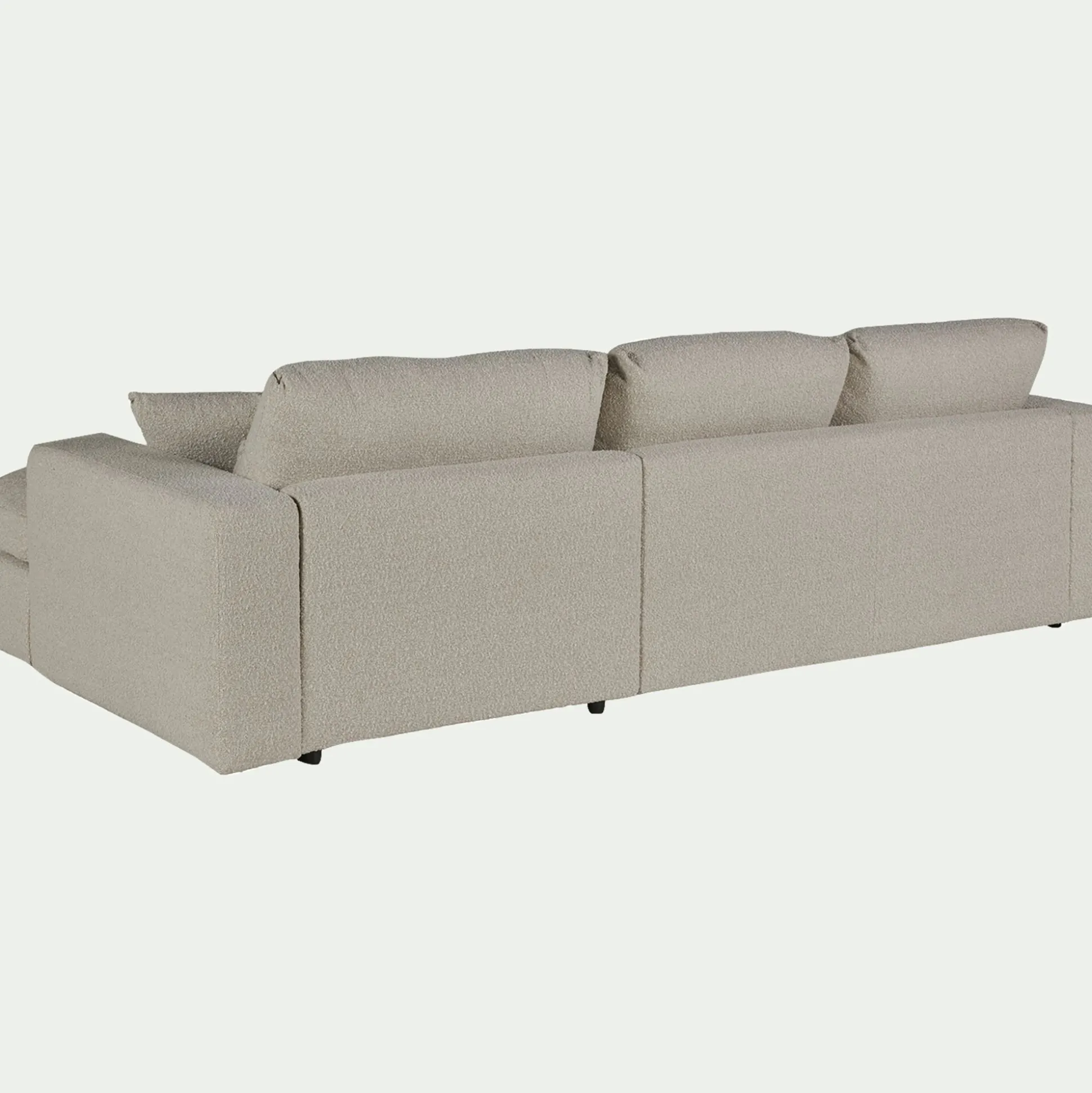 Canapé petit angle gauche fixe en tissu bouclette - blanc écru