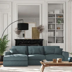 Canapé petit angle gauche fixe en tissu chenille benjo - bleu calaluna