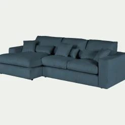 Canapé petit angle gauche fixe en velours côtelé - bleu