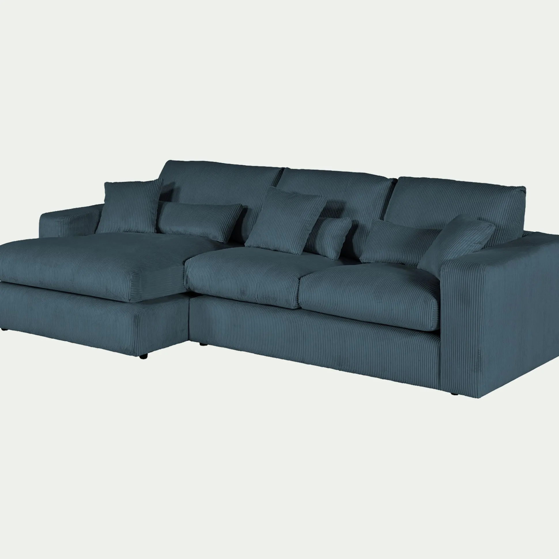 Canapé petit angle gauche fixe en velours côtelé - bleu