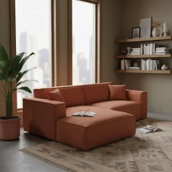 Canapé petit angle gauche fixe en tissu genesis - brun rustrel