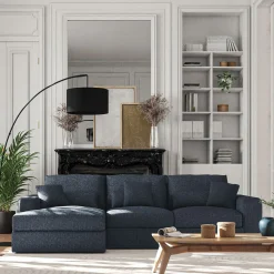 Canapé petit angle gauche fixe en tissu chenille benjo - bleu marine