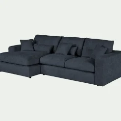 Canapé petit angle gauche fixe en tissu chenille benjo - bleu marine