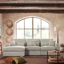 Canapé petit angle gauche fixe en velours côtelé sastel - beige roucas