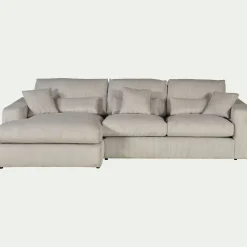 Canapé petit angle gauche fixe en velours côtelé sastel - beige roucas