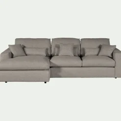 Canapé petit angle gauche fixe en tissu bouclette - gris clair