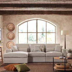 Canapé petit angle gauche fixe en velours côtelé sastel - gris borie