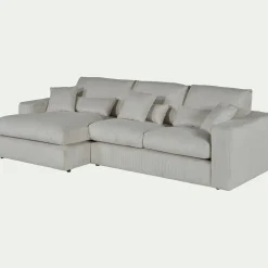 Canapé petit angle gauche fixe en velours côtelé sastel - gris borie