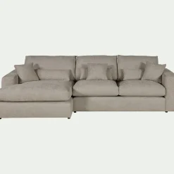 Canapé petit angle gauche fixe en tissu chenille benjo - beige roucas