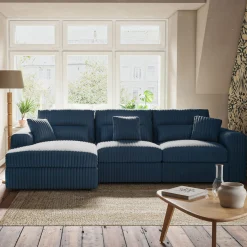 Canapé petit angle gauche fixe en tissu côtelé bita - bleu calabrun