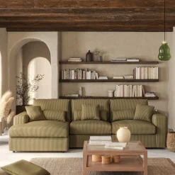 Canapé petit angle gauche fixe en velours côtelé - vert cèdre