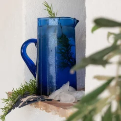 Carafe avec anse en verre recyclé 1,1L - bleu
