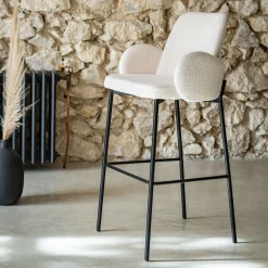 Chaise de bar en tissu bouclette H65cm - blanc