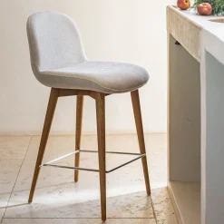 Chaise de bar en tissu et frêne H66cm - beige