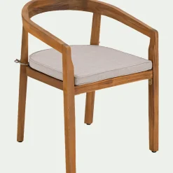 Chaise de jardin avec accoudoirs en acacia avec coussin - bois clair