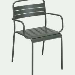 Chaise de jardin avec accoudoirs en acier - vert cèdre