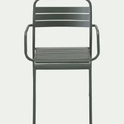 Chaise de jardin avec accoudoirs en acier - vert cèdre