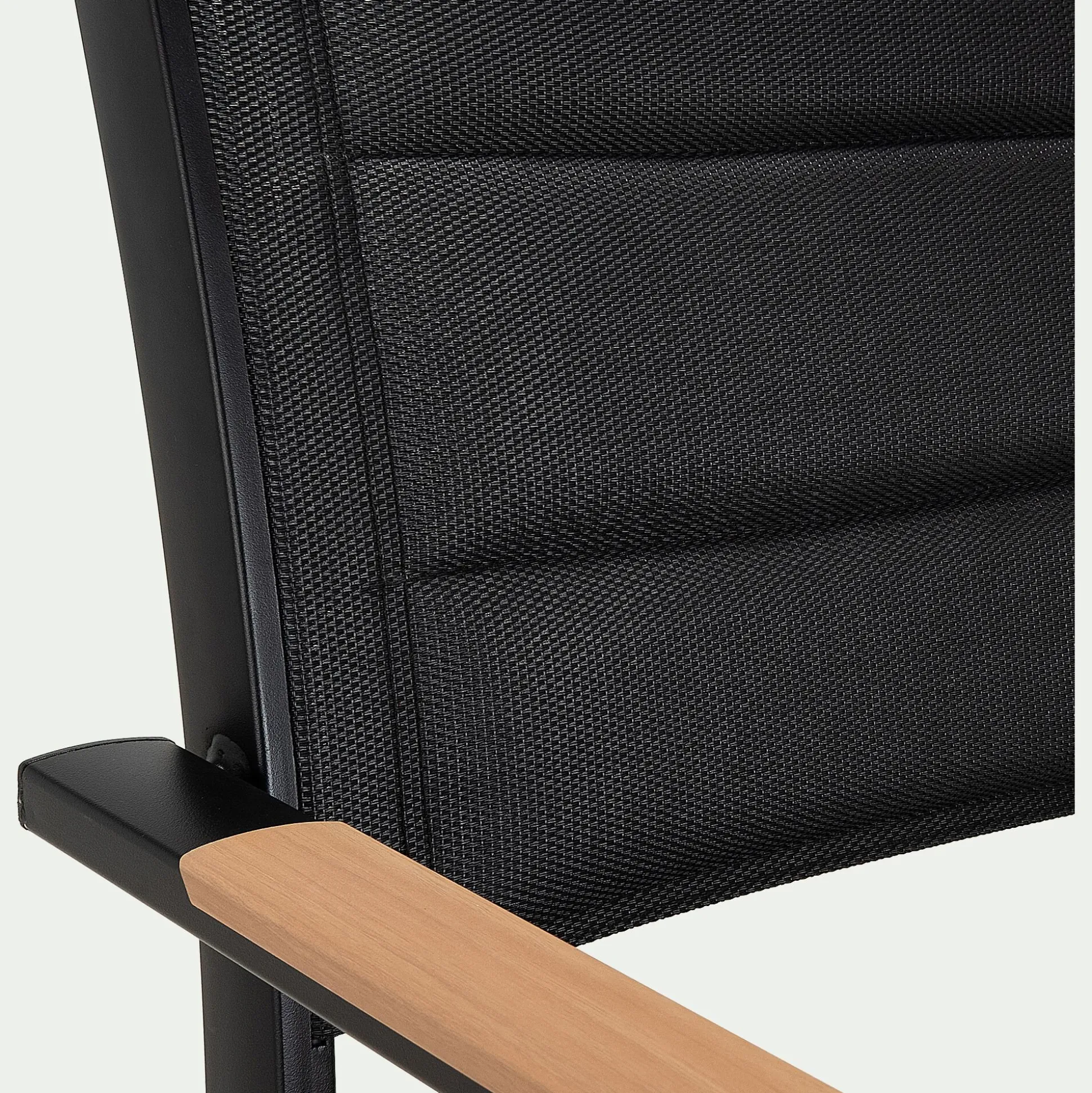 Chaise de jardin avec accoudoirs en aluminium et textilène - noir