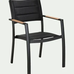 Chaise de jardin avec accoudoirs en aluminium et textilène - noir