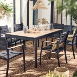 Chaise de jardin avec accoudoirs en aluminium et textilène - noir