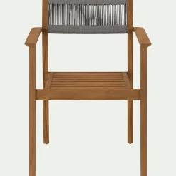 Chaise de jardin avec accoudoirs en teck FSC et cordage - bois clair
