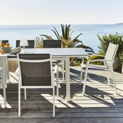 Chaise de jardin avec accoudoirs en aluminium - gris