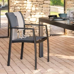 Chaise de jardin avec accoudoirs en aluminium et textilène - gris