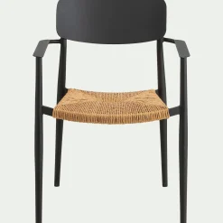 Chaise de jardin empilable avec accoudoirs en aluminium et résine tressée - gris anthracite