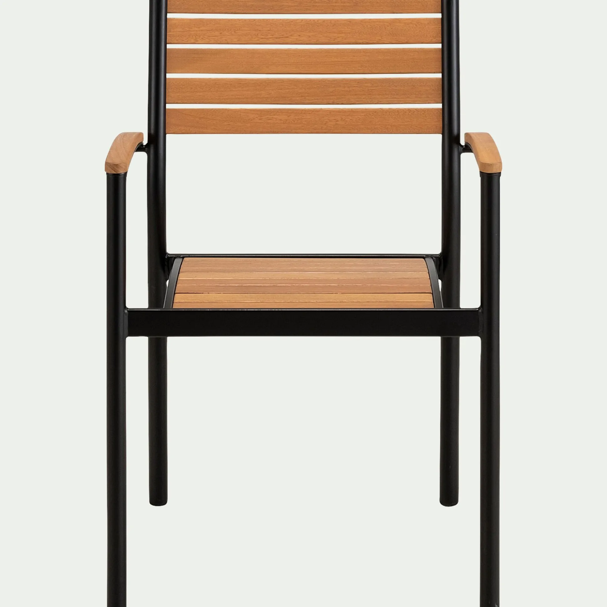 Chaise de jardin empilable avec accoudoirs en aluminium et eucalyptus - bois clair