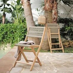 Chaise de jardin pliante en acacia et corde - bois clair