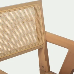 Chaise de repas avec accoudoirs en acajou et cannage - bois clair
