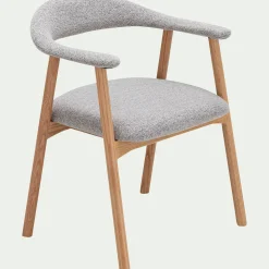Chaise de repas avec accoudoirs en bois et tissu - gris