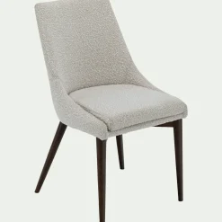 Chaise de repas en tissu bouclette rasé - blanc écru