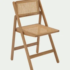 Chaise de repas pliante en hêtre et cannage - naturel