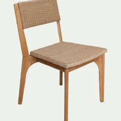 Chaise en teck avec dossier effet tressé - bois foncé