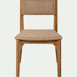 Chaise en teck avec dossier effet tressé - bois foncé