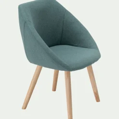 Chaise en tissu avec accoudoirs et piétement naturel - vert cèdre